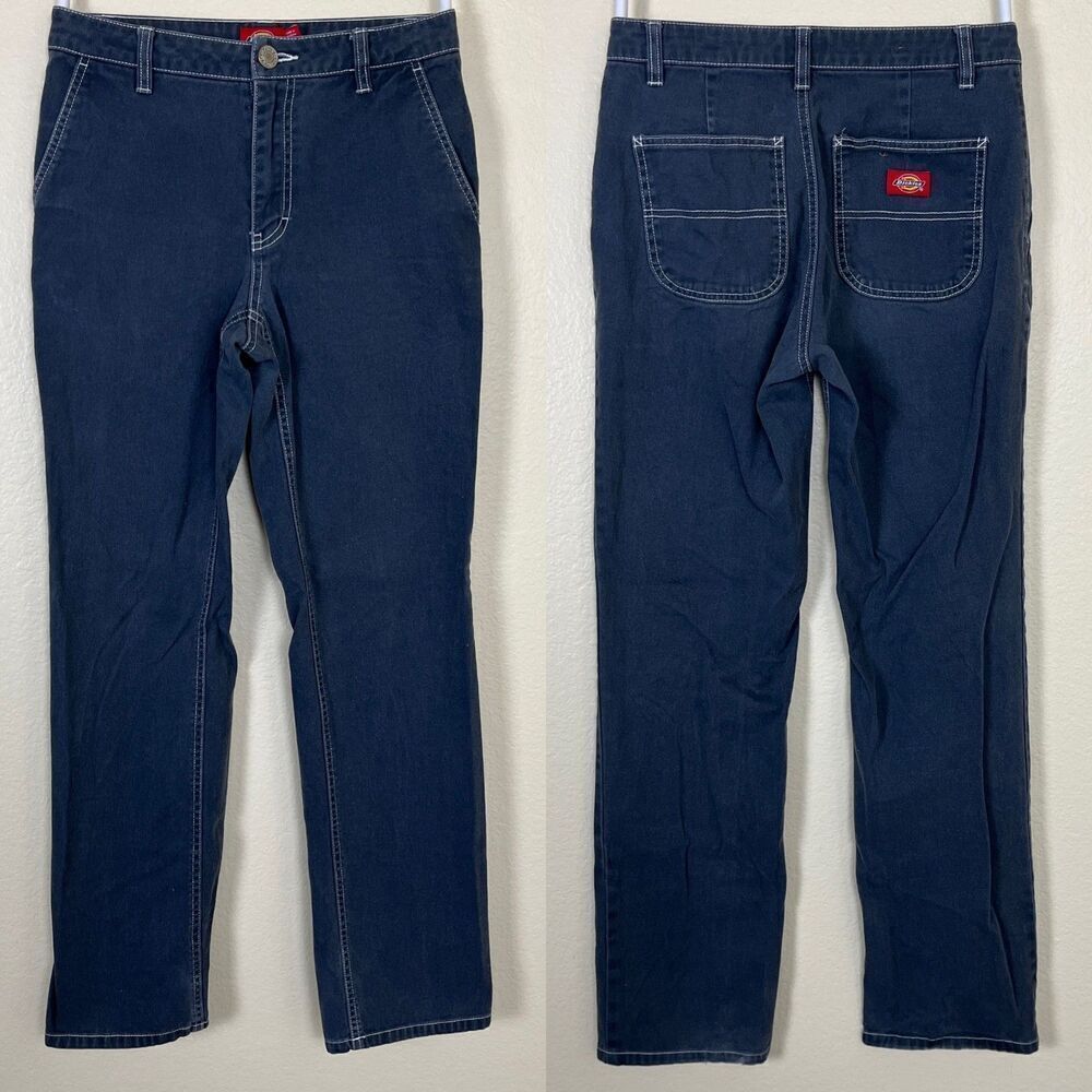 Dickies Women's Size 24 Gray Canvas Straight Leg Cotton Pants Low Rise Casual